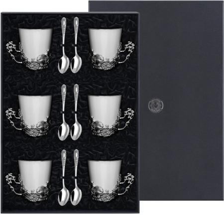 НАБОР ДЛЯ ЧАЯ "КУНИЦА" С ЧЕРНЕНИЕМ (3 ПАРЫ) – КОЛЬЧУГИНСКИЙ МЕЛЬХИОР