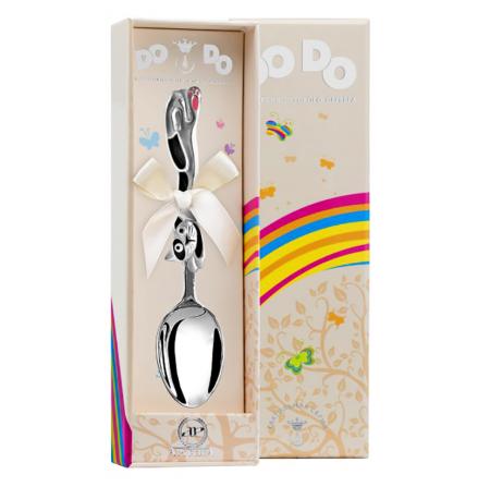 СЕРЕБРЯНАЯ ДЕТСКАЯ ЛОЖКА "КОТИК" С ЧЕРНОЙ ЭМАЛЬЮ (ДО-ДО) – АРГЕНТА