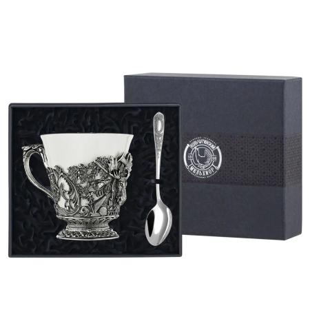 НАБОР ДЛЯ ЧАЯ "ЛОСЬ" С ЧЕРНЕНИЕМ – КОЛЬЧУГИНСКИЙ МЕЛЬХИОР