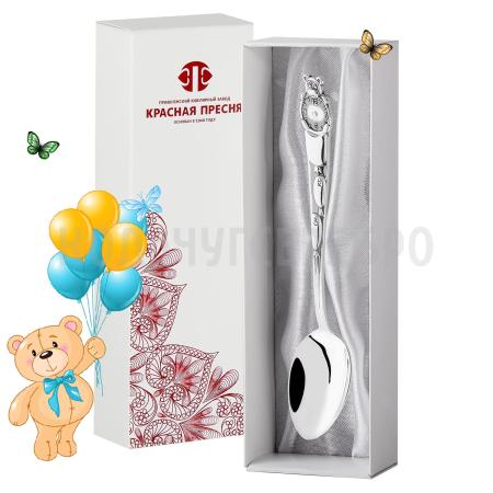 СЕРЕБРЯНАЯ ДЕТСКАЯ ЛОЖКА НА РОЖДЕНИЕ "ЧАСИКИ" 930714 – КРАСНАЯ ПРЕСНЯ