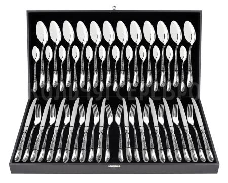 Серебряные столовые приборы купить в Москве СЕРЕБРЯНЫЙ СТОЛОВЫЙ НАБОР "ИРИСЫ" М-22 С ЧЕРНЕНИЕМ (48 ПРЕДМЕТОВ) – ПАВЛОВСКИЙ ЗАВОД