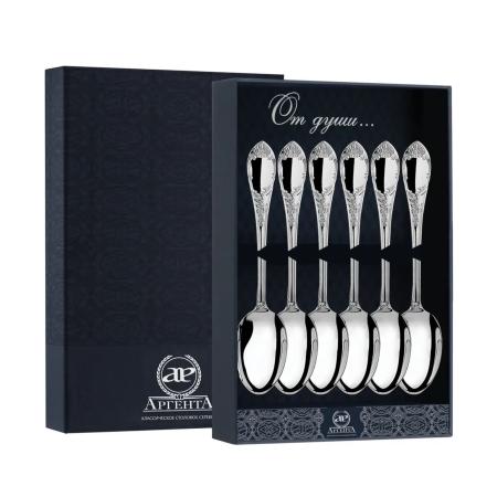 СЕРЕБРЯНЫЙ СТОЛОВЫЙ НАБОР "ПРЕСТИЖ" (6 ЧАЙНЫХ ЛОЖЕК) – АРГЕНТА