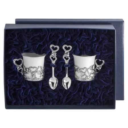 СЕРЕБРЯНАЯ КОФЕЙНАЯ ПАРА "СЕРДЦЕ" С ЧЕРНЕНИЕМ – АРГЕНТА