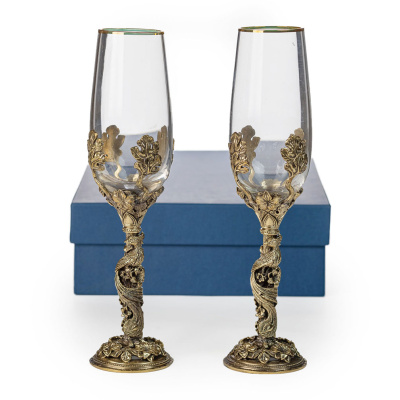 БОКАЛЫ ДЛЯ ШАМПАНСКОГО "ЖАР-ПТИЦА" ЛАТУННЫЙ 2 ШТ
