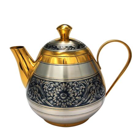 СЕРЕБРЯНЫЙ ЧАЙНИК С ЧЕРНЕНИЕМ И ПОЗОЛОТОЙ  "40370003А06" – СЕВЕРНАЯ ЧЕРНЬ