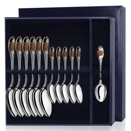 СЕРЕБРЯНЫЙ НАБОР ЛОЖЕК "ЕДИНСТВО" С ПОЗОЛОТОЙ (6 СТОЛОВЫХ, 6 ЧАЙНЫХ) – АРГЕНТА
