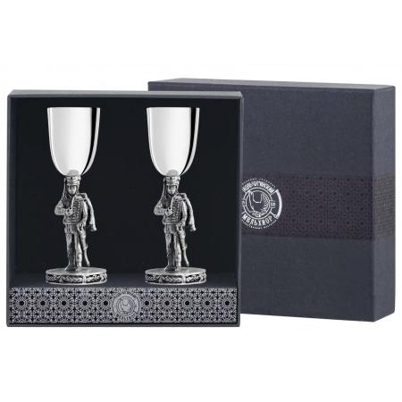 НАБОР РЮМОК "ГУСАР С ТРУБКОЙ" ПОСЕРЕБРЕННЫЙ С ЧЕРНЕНИЕМ (2 ШТУКИ) – КОЛЬЧУГИНСКИЙ МЕЛЬХИОР
