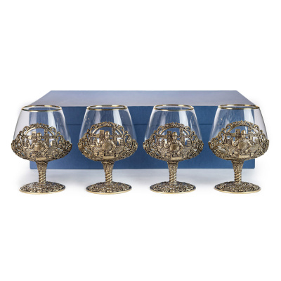 БОКАЛ ДЛЯ КОНЬЯКА "СТРОИТЕЛЬ" ЛАТУННЫЙ (4 ШТ)