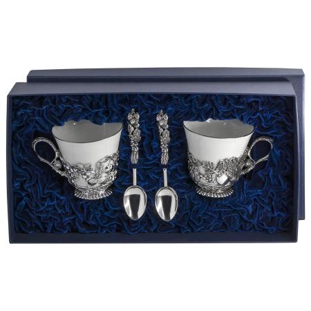 СЕРЕБРЯНАЯ ЧАЙНАЯ ПАРА "НАТЮРМОРТ" С ЧЕРНЕНИЕМ – АРГЕНТА