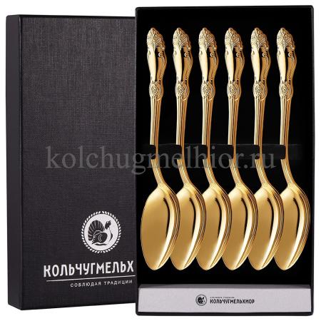МЕЛЬХИОРОВЫЙ ДЕСЕРТНЫЙ НАБОР "РОЗА" ПОЗОЛОЧЕННАЯ (6 ДЕСЕРТНЫХ ЛОЖЕК) – КОЛЬЧУГИНСКИЙ МЕЛЬХИОР