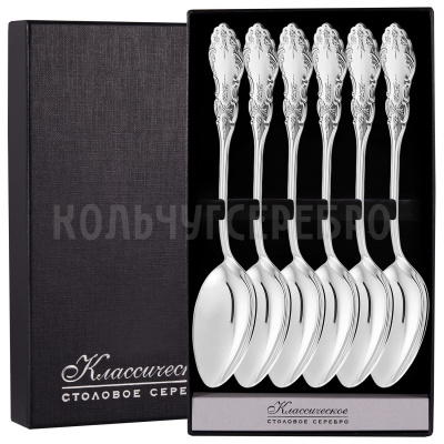 СЕРЕБРЯНЫЙ СТОЛОВЫЙ НАБОР "ЧЕРЕМУХА" (6 ЛОЖЕК) – МСТЕРСКИЙ ЮВЕЛИР