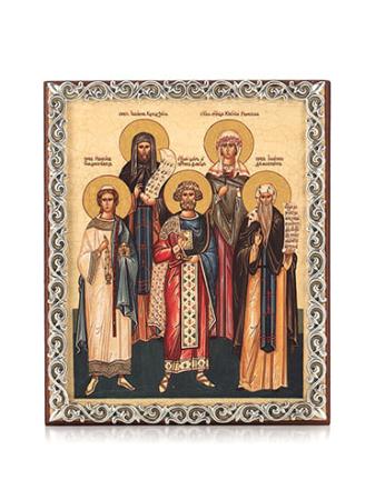 ИКОНА "СВЯТЫЕ ПОКРОВИТЕЛИ МУЗЫКАНТОВ И ПОЭТОВ" В СЕРЕБРЯНОМ БАГЕТЕ – АЛЬТМАСТЕР