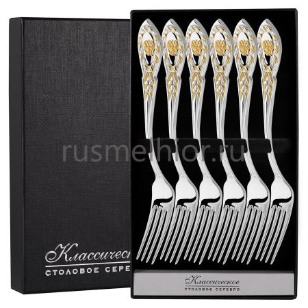 СЕРЕБРЯНЫЙ СТОЛОВЫЙ НАБОР "ГОСУДАРСТВЕННЫЙ" С ПОЗОЛОТОЙ (6 ВИЛОК)