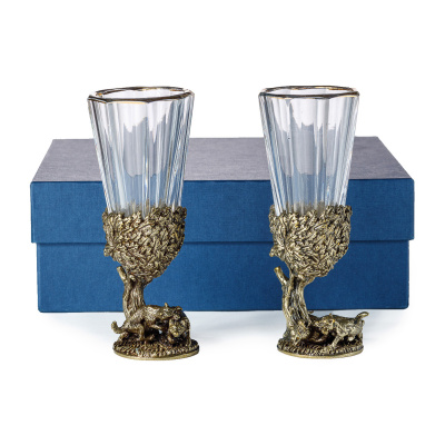 ЛАФИТНИК ДЛЯ ВОДКИ "РУССКИЙ ЛЕС" (ВОЛК, ЛИСА) ЛАТУННЫЙ 2 ШТ