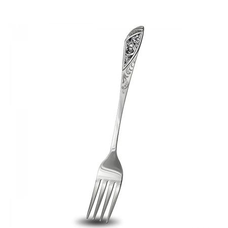 СЕРЕБРЯНАЯ ДЕСЕРТНАЯ ВИЛКА "ПОДСНЕЖНИК" С ЧЕРНЕНИЕМ  - СЕВЕРНАЯ ЧЕРНЬ