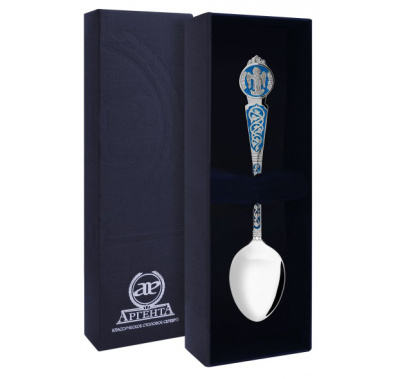 СЕРЕБРЯНАЯ ЧАЙНАЯ ЛОЖКА "АНГЕЛ-ХРАНИТЕЛЬ" С СИНЕЙ ЭМАЛЬЮ – АРГЕНТА