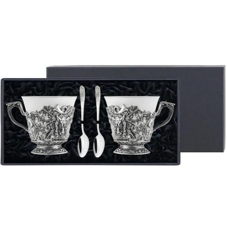 НАБОР ДЛЯ ЧАЯ "КАБАН" С ЧЕРНЕНИЕМ (ПАРА) – КОЛЬЧУГИНСКИЙ МЕЛЬХИОР