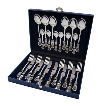 СЕРЕБРЯНЫЙ СТОЛОВЫЙ НАБОР "ЧЕРНЕВОЙ" С ЧЕРНЕНИЕМ (24 ПРЕДМЕТА) - СЕВЕРНАЯ ЧЕРНЬ