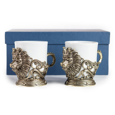 ЛАТУННАЯ КОФЕЙНАЯ ЧАШКА "ЛЕВ VIP" 2 ШТ