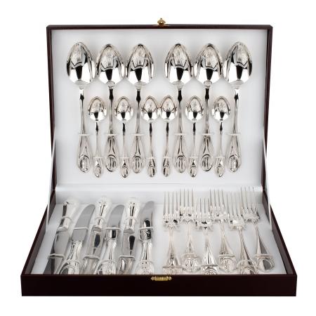 СЕРЕБРЯНЫЙ СТОЛОВЫЙ НАБОР "КЛАССИЧЕСКИЙ" (24 ПРЕДМЕТА) - РУССКИЕ САМОЦВЕТЫ