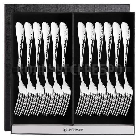 СТОЛОВЫЙ НАБОР ИЗ МЕЛЬХИОРА "КАПЕЛЬКА" КОВАННАЯ (12 ВИЛОК) – КОЛЬЧУГИНСКИЙ МЕЛЬХИОР