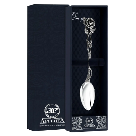 Серебряные ложки купить СЕРЕБРЯНАЯ КОФЕЙНАЯ ЛОЖКА "РОЗАЛИЯ" С ЧЕРНЕНИЕМ – АРГЕНТА