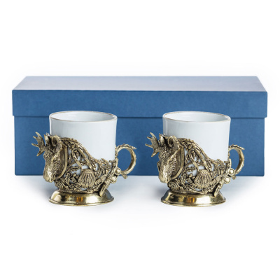 ЛАТУННАЯ КОФЕЙНАЯ ЧАШКА "ЛОСЬ" ТРОФЕЙНЫЙ 2 ШТ