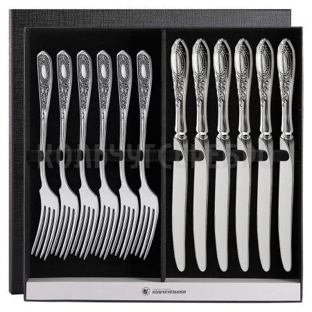 СТОЛОВЫЙ НАБОР ИЗ МЕЛЬХИОРА "№1" С ЧЕРНЕНИЕМ (6 ВИЛОК, 6 НОЖЕЙ) - КОЛЬЧУГИНСКИЙ МЕЛЬХИОР