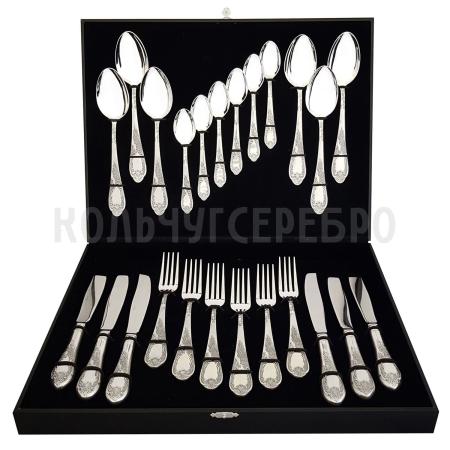 СТОЛОВЫЙ НАБОР ИЗ МЕЛЬХИОРА "КЛАССИКА" С ЧЕРНЕНИЕМ (24 ПРЕДМЕТА) – МСТЕРСКИЙ ЮВЕЛИР