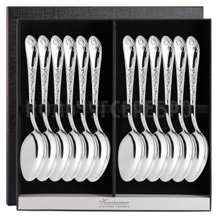 СЕРЕБРЯНЫЙ СТОЛОВЫЙ НАБОР "ИРИСЫ" М-22 (12 ЛОЖЕК) – ПАВЛОВСКИЙ ЗАВОД