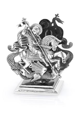 СЕРЕБРЯНАЯ ПОДСТАВКА ДЛЯ ВИЗИТОК "ГЕОРГИЙ ПОБЕДОНОСЕЦ" – АЛЬТМАСТЕР