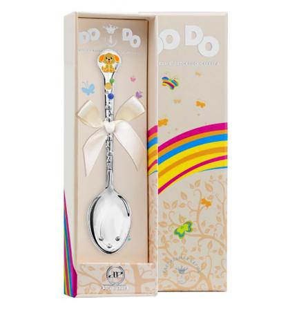 СЕРЕБРЯНАЯ ДЕТСКАЯ ЛОЖКА "СОБАЧКА" РЫЖАЯ С ПОЗОЛОТОЙ (ДО-ДО) – АРГЕНТА