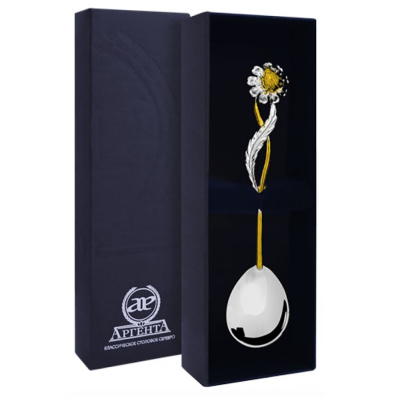 Серебряные столовые приборы купить в Москве СЕРЕБРЯНАЯ ЧАЙНАЯ ЛОЖКА "РОМАШКА" С ПОЗОЛОТОЙ – АРГЕНТА