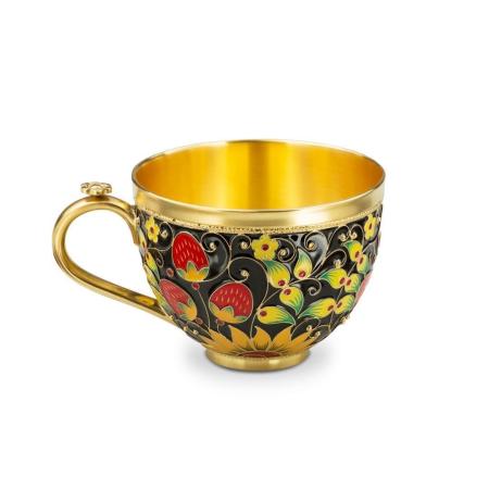 СЕРЕБРЯНАЯ ЧАЙНАЯ ЧАШКА "ХОХЛОМА" - РУССКИЕ САМОЦВЕТЫ