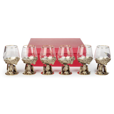 БОКАЛЫ ДЛЯ КОНЬЯКА "МУДРОМУ НАЧАЛЬНИКУ" ЛАТУННЫЙ (6 ШТ)