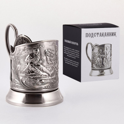 ПОДСТАКАННИК "ОХОТНИКИ" НИКЕЛИРОВАННЫЙ – КОЛЬЧУГИНСКИЙ МЕЛЬХИОР