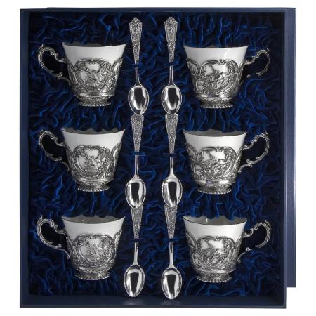 НАБОР СЕРЕБРЯНЫХ ЧАЙНЫХ ПАР "КОРОЛЕВСКАЯ ОХОТА" – АРГЕНТА