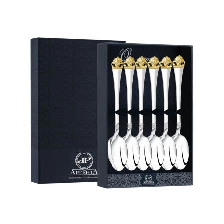 СЕРЕБРЯНЫЙ ЧАЙНЫЙ НАБОР "АФИНА" С ПОЗОЛОТОЙ (6 ЧАЙНЫХ ЛОЖЕК) – АРГЕНТА