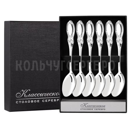 СЕРЕБРЯНЫЙ ЧАЙНЫЙ НАБОР "КУПЕЧЕСКИЙ" (6 ЧАЙНЫХ ЛОЖЕК)  - СЕВЕРНАЯ ЧЕРНЬ