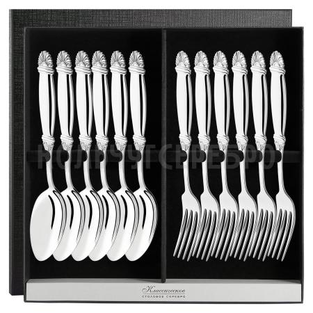 СЕРЕБРЯНЫЙ СТОЛОВЫЙ НАБОР "ВИВАЛЬДИ" (6 ВИЛОК, 6 ЛОЖЕК) - СЕВЕРНАЯ ЧЕРНЬ