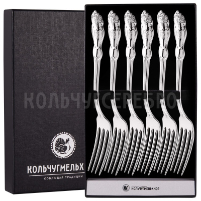 СТОЛОВЫЙ НАБОР ИЗ МЕЛЬХИОРА "ГЕРБ" (6 ВИЛОК) – КОЛЬЧУГИНСКИЙ МЕЛЬХИОР