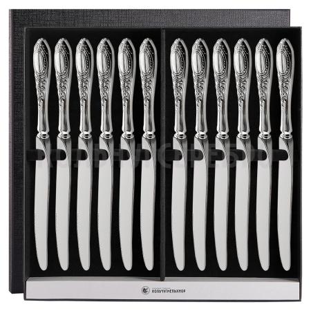 СТОЛОВЫЙ НАБОР ИЗ МЕЛЬХИОРА "№1" С ЧЕРНЕНИЕМ (12 НОЖЕЙ) - КОЛЬЧУГИНСКИЙ МЕЛЬХИОР