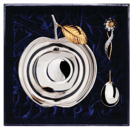 СЕРЕБРЯНЫЙ НАБОР "ЯБЛОНЕВЫЙ САД" С ПОЗОЛОТОЙ – АРГЕНТА