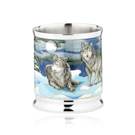 СЕРЕБРЯНЫЙ СТАКАН ДЛЯ ВИСКИ "ВОЛКИ" – РУССКИЕ САМОЦВЕТЫ