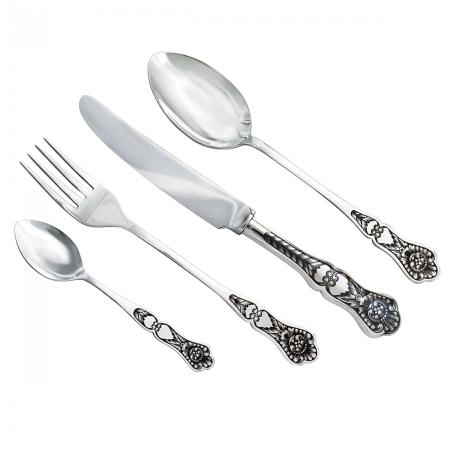 СЕРЕБРЯНЫЙ СТОЛОВЫЙ НАБОР "ЧЕРНЕВОЙ" С ЧЕРНЕНИЕМ (4 ПРЕДМЕТА) - СЕВЕРНАЯ ЧЕРНЬ