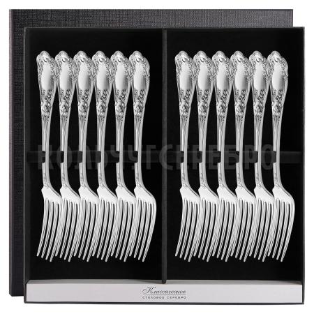 СЕРЕБРЯНЫЙ СТОЛОВЫЙ НАБОР "ЭДЕМ" С ЧЕРНЕНИЕМ (12 ВИЛОК) – МСТЕРСКИЙ ЮВЕЛИР