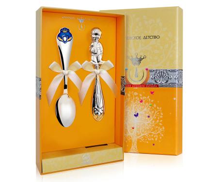 ДЕТСКИЙ НАБОР: ЛОЖКА И ПОГРЕМУШКА "ПРИНЦ" – АРГЕНТА