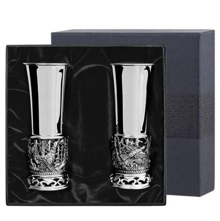 НАБОР СТОПОК "ГЛУХАРИ" ПОСЕРЕБРЕННЫЙ С ЧЕРНЕНИЕМ (2 ШТУКИ) – КОЛЬЧУГИНСКИЙ МЕЛЬХИОР