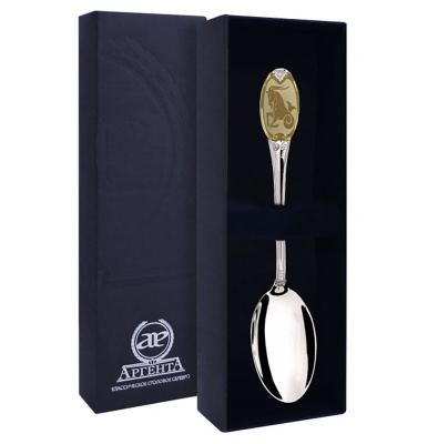 СЕРЕБРЯНАЯ ЧАЙНАЯ ЛОЖКА "КОЗЕРОГ" С ПОЗОЛОТОЙ – АРГЕНТА