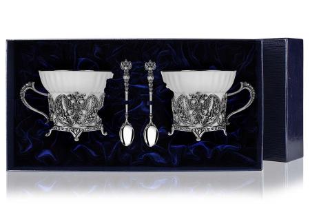 СЕРЕБРЯНАЯ ЧАЙНАЯ ПАРА "ГЕРБ" С ЧЕРНЕНИЕМ – АРГЕНТА